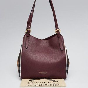 SOLD💗Burberry Burgundy Leather & House Check Tote